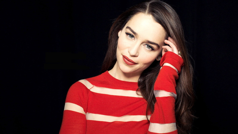 1080P, studio shot, indoors, striped, beautiful woman, emilia, front view, brunette, clarke, teenager, looking at viewer, women, actress, Emilia Clarke