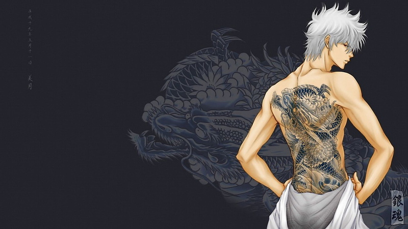 tattoo, fashion model, 1080P, indoors, hairstyle, fashion, black background, standing, beauty, rear view, sakata, Sakata Gintoki, angel, adult, beautiful woman