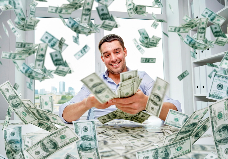 making Money, emotion, 2K, one Person, dollars, table, joy, people, lot, looking At Camera, window, happiness, us, banking, money, front view, businessman