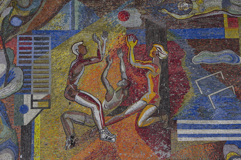 советскаямозаика, pattern, art and craft, the past, creativity, ussrart, volleyball, art, human representation, wall - building feature, representation