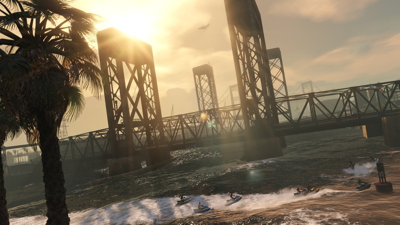 built structure, sunlight, Rockstar Games, sun, PC gaming, sunset, sky, Grand Theft Auto V PC, plant, water, scenics - nature, brown, Grand Theft Auto V