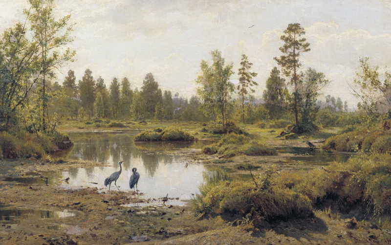 1080P, landscape, nature, picture, Swamp. Polesie, Ivan Shishkin, birds, Heron