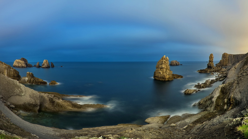 cloud - sky, rock, nature, water, tranquil scene, outdoors, horizon over water, land, scenics - nature, rock - object, sky, 2K, digital, idyllic, landscape