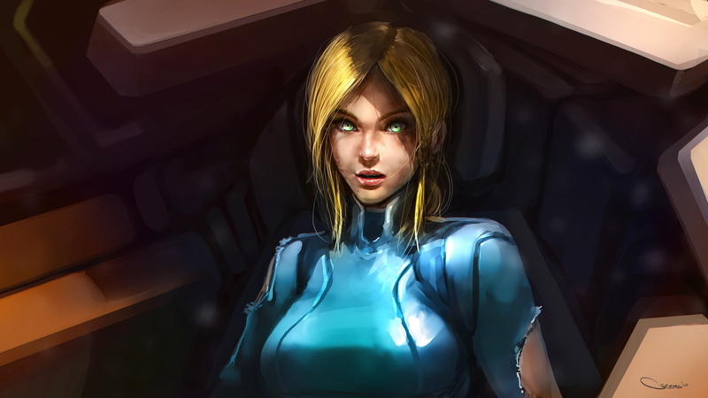 video games, blond hair, beautiful woman, Samus Aran, beauty, adult, blue, portrait, Metroid Prime, hairstyle, looking at camera, standing, mode of transportation