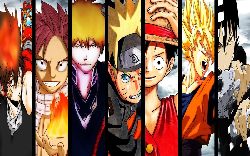 naruto uzumaki, character, bleach, fairy tail, soul eater, anime, dragneel natsu, son goku, protagonists, 1080P, one piece, dragon ball z, hitman reborn