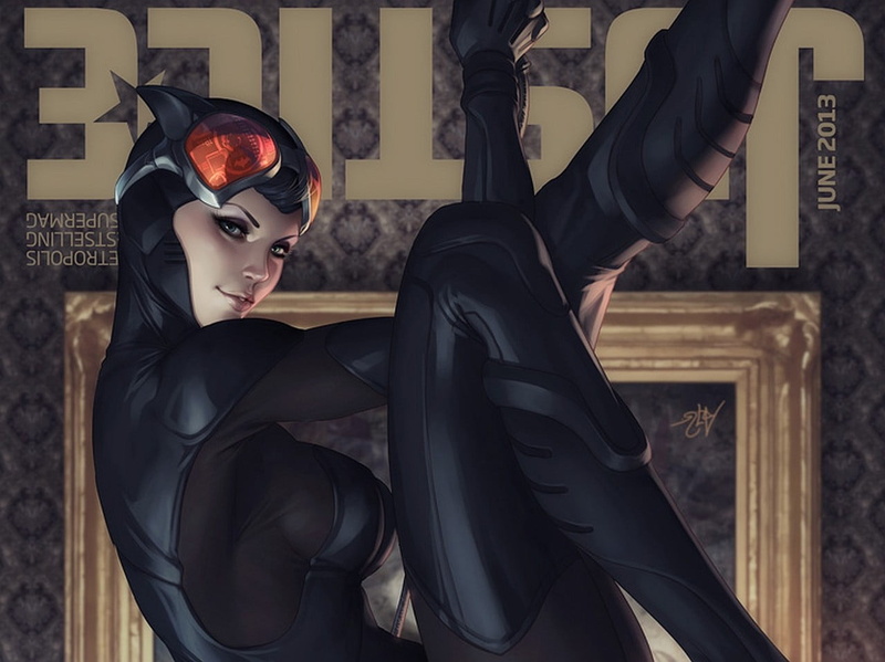 indoors, character, beautiful woman, league, Catwoman, human Face, adult, illustration, futuristic, black color, superhero, horror, beauty, halloween, hairstyle
