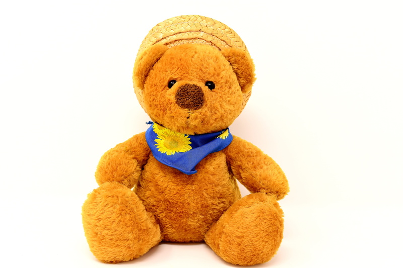 straw hat, cute, stuffed toy, white background, 5K, studio shot, yellow, cut out, stuffed animal, hat, males, brown, medical supplies, white color, soft toy
