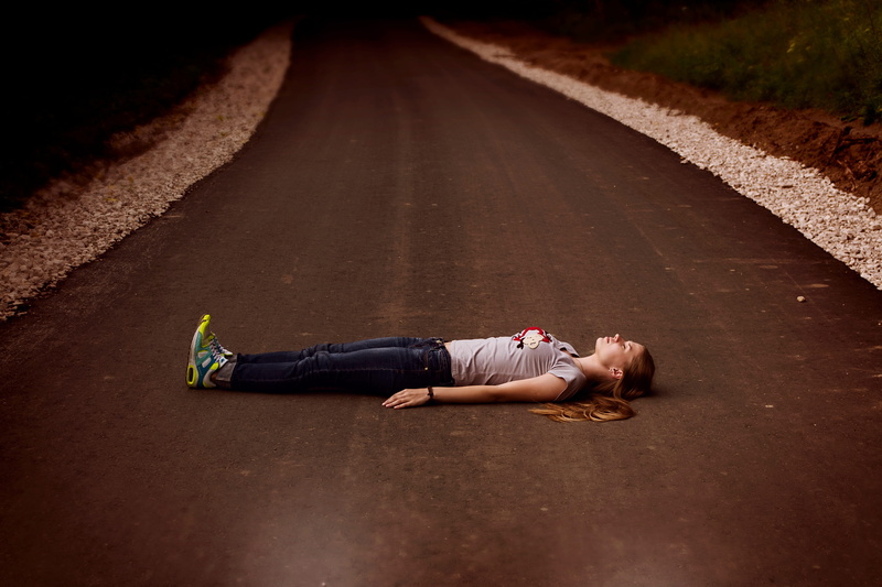 lying on back, road, sadness, emotion, hopelessness, despair, one person, twilight, girl, misfortune, woman, lying down, city, laying, physical injury