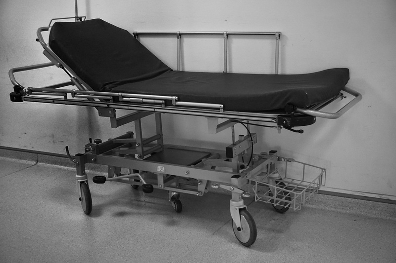 equipment, emergency Services, metal, bed, transportation, black and white, medical equipment, no People, building, Hospital, Relief, built structure, hospital Gurney