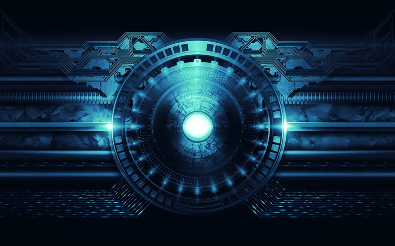 built structure, night, connection, reactor, lighting equipment, circle, dark, black background, geometric shape, pattern, blue, no people, illuminated