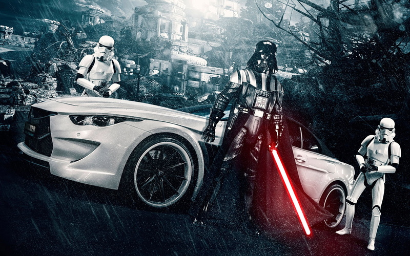 1080P, Darth Vader, car, Star Wars, BMW, blaster, lightsaber
