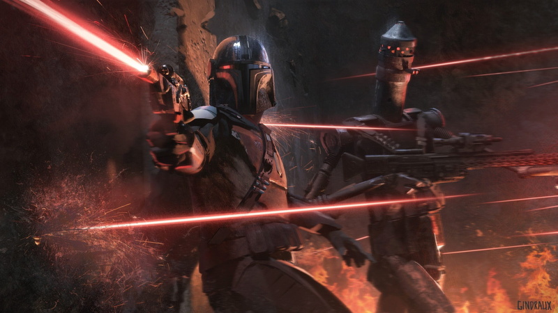 battle, The Mandalorian, bounty hunter, Star Wars, artwork, IG-11, blaster, 2K