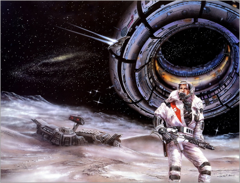 illustration, two people, standing, night, station, 1080P, gray, stars, blurred motion, splashing, spaceship, full length, lifestyles, clothing, male
