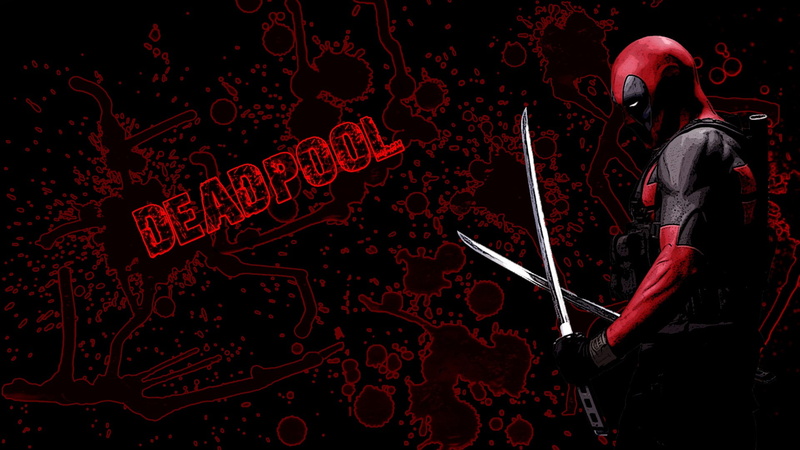 holding, side view, Deadpool, standing, real people, men, red, 1080P, leisure activity, lifestyles, text, studio shot, one person, clothing, indoors, adult