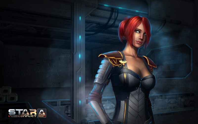 dyed red hair, indoors, young women, redhead, one person, video games, space, young adult, dyed hair, real people, contemplation, front view, Star conflict