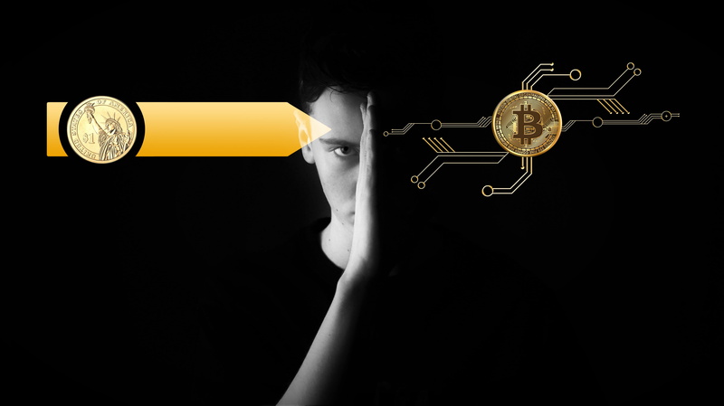 fear, young adult, adult, currency, head, metal, single object, copy space, crypto-currency, technology, close-up, electronic, bitcoin, cash and cash equivalents