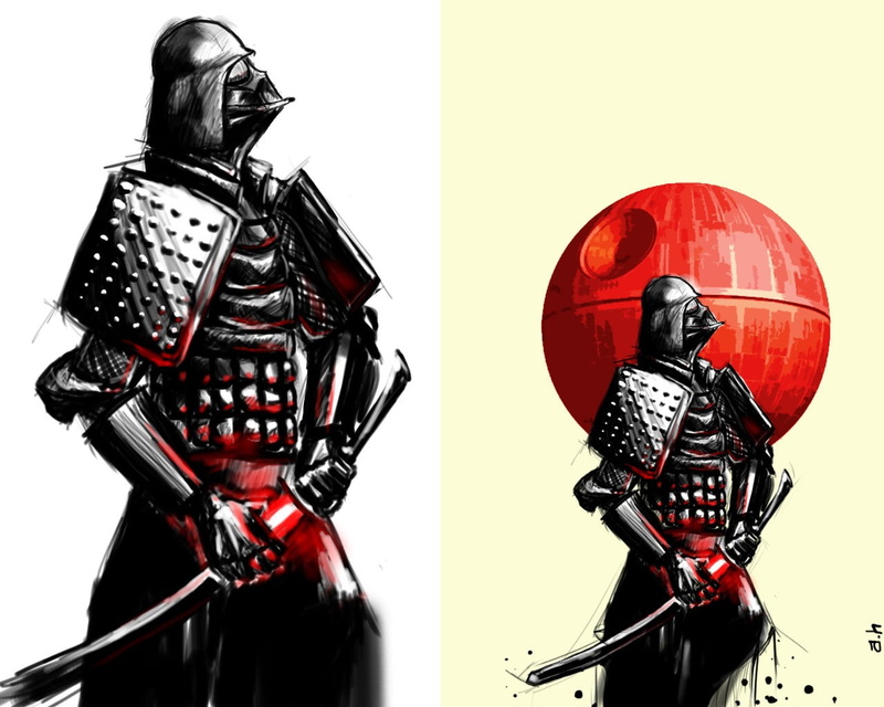 character, Star Wars, Darth Vader, protection, close-up, suit of armor, indoors, samurai, helmet, artwork, red, work helmet, painting, white background