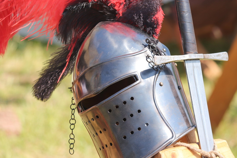 knights tournament, weapon, knight, animal, ritterruestung, old, headwear, protection, outdoors, medieval, focus on foreground, metal, fight, nature, knight games