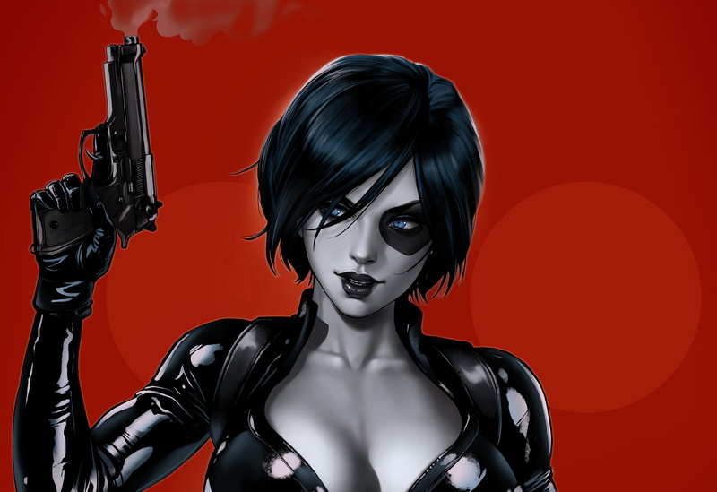 Marvel, by Dandonfuga, mutant, Domino, gun, girl, 2K