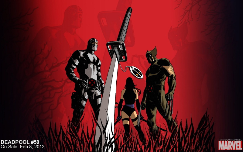 men, wolverine, deadpool, cartoon/comic, sword, x, 720P, red, hd