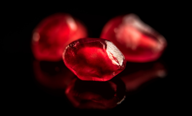 5K, red, food, fruit, macro, black background, pomegranate, black