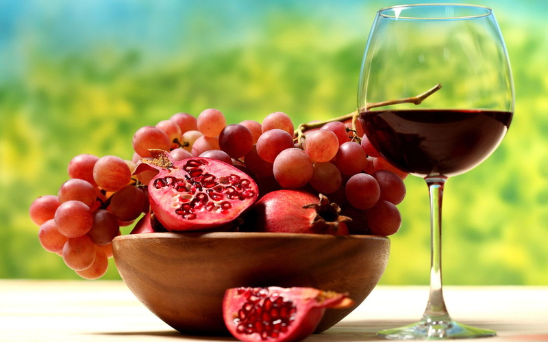 wine, pomegranate, glass, photography, 1080P, 1920x1200, grapes, grape, fruit