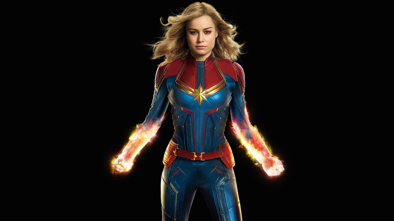 2K, Carol Danvers, Brie Larson, superhero, black background, fiction, Captain Marvel, MARVEL, costume, girl, comic