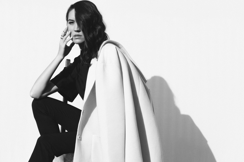 females, one person, cloak, grayscale, hand, tough, hairstyle, powerful, business, beautiful woman, white background, coat, t, cape, lifestyles, young women