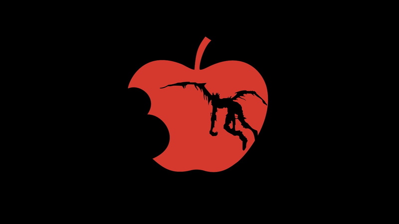 night, anime, minimalism, aggression, 1080P, black background, half, black color, silhouette, studio shot, Death Note, copy space, nature, apples, simple background