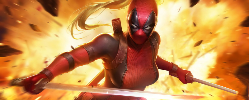 digital painting, Lady Deadpool, digital art, artwork, Deadpool, fan art, Kitana, 4K