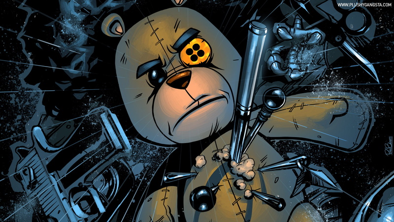 teddy, pins, cartoon/comic, 1080P, bear, gangster, rain, hd