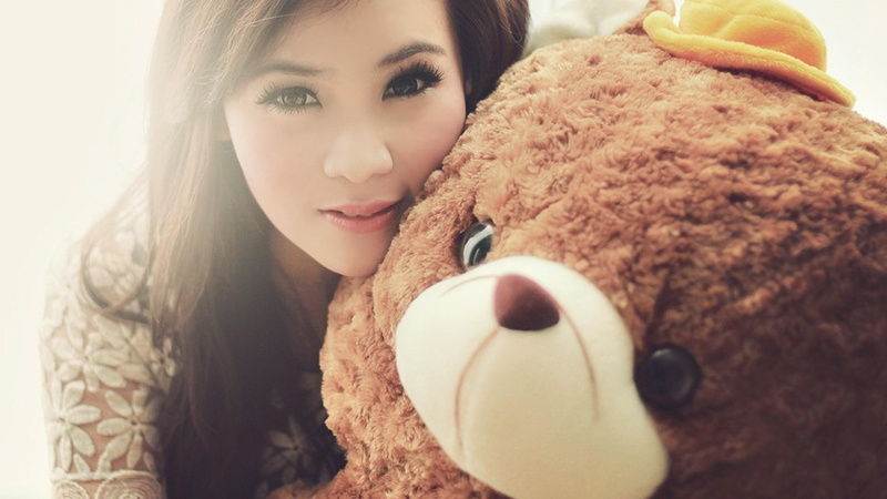 teddy, 1080P, asian, bear, girl