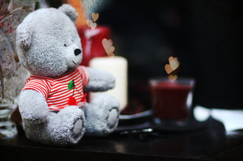 mammal, holiday, candles, fun, teddy Bear, stuffed toy, close-up, romance, fluffy, indoors, love, season, bear, animal themes, gray, childhood, animal representation