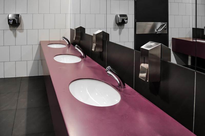 indoors, domestic room, no people, mirror, hygiene, purely, tile, convenience, domestic bathroom, faucet, tiled floor, urinal, toilet, flooring, purple