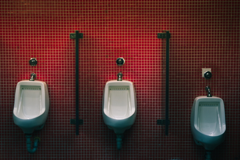 ceramics, clean, urinal, indoors, wall - building feature, convenience, toilet, tile, red, in a row, public restroom, 4K, hygiene, flooring, public building