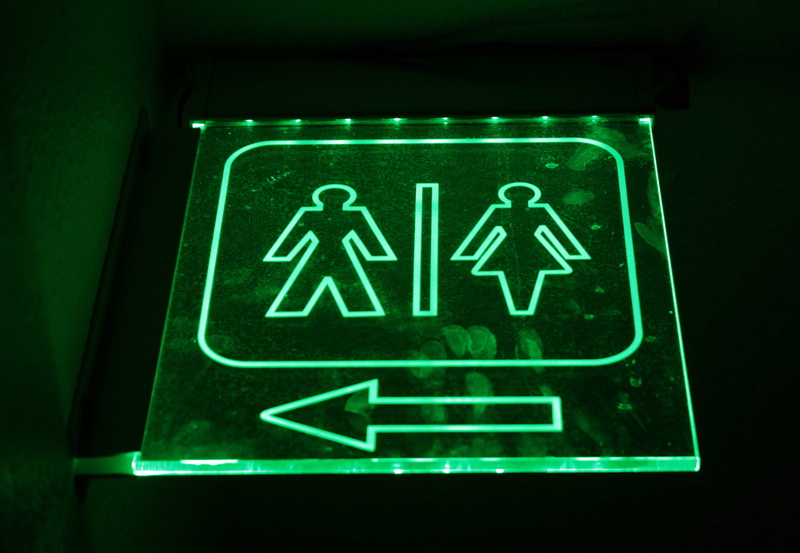 neon, washroom, public, glowing, male likeness, Bathroom, wc, gentleman, pictogram, direction, lighting equipment, Toilet, illuminated, night, female likeness