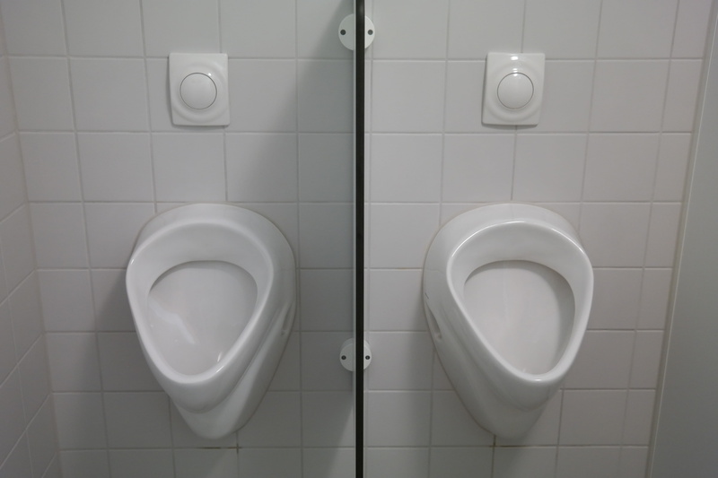 man toilet, side by side, loo, two, bathroom, bowls, domestic room, public building, repetition, Public Toilet, indoors, convenience, home, tile, wall - building feature