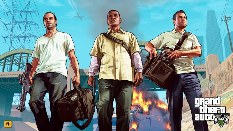 group of people, 1080P, bag, Grand Theft Auto V, nature, video game characters, grand, holding, real people, three quarter length, mid adult, men, front view