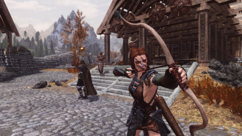 standing, Aela the Huntress (Skyrim), young women, front view, skill, 1080P, clothing, weapon, tree, The Elder Scrolls V: Skyrim, holding, young adult