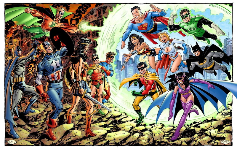 Wonder Woman, Collage, Green Lantern, Batman, Robin (DC Comics), Comics, Huntress (DC Comics), Superman, Power Girl, Captain America, 720P