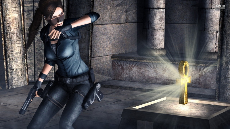 gun, sign, black color, one person, front view, adult, architecture, communication, Tomb Raider IV: The Last Revelation, Lara Croft, leather, wall - building feature