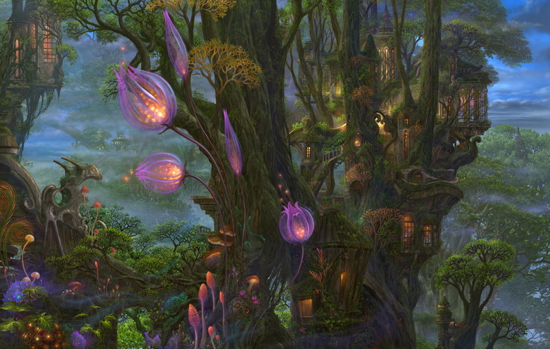 forest, backgrounds, no people, 1080P, flowers, fish, outdoors, fantasy, purple, animal themes, underwater, green, beauty In Nature, sky, multi Colored
