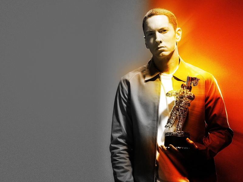 menswear, Brown Eyes, Eminem, Rapper, waist up, musical instrument, 720P, Singers, jacket, portrait, casual clothing, clothing, indoors, studio shot, standing