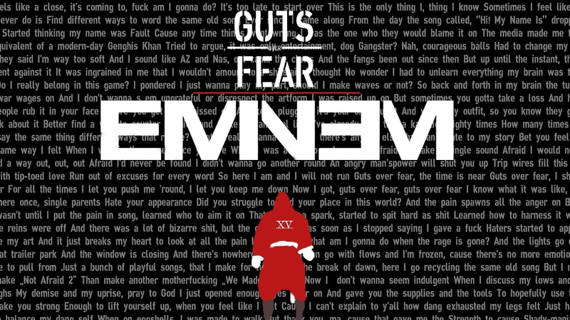 real people, outdoors, people, western script, Guts, sign, red, unrecognizable person, wall, Eminem, capital letter, shadyxv, lyrics, architecture, wall - building feature