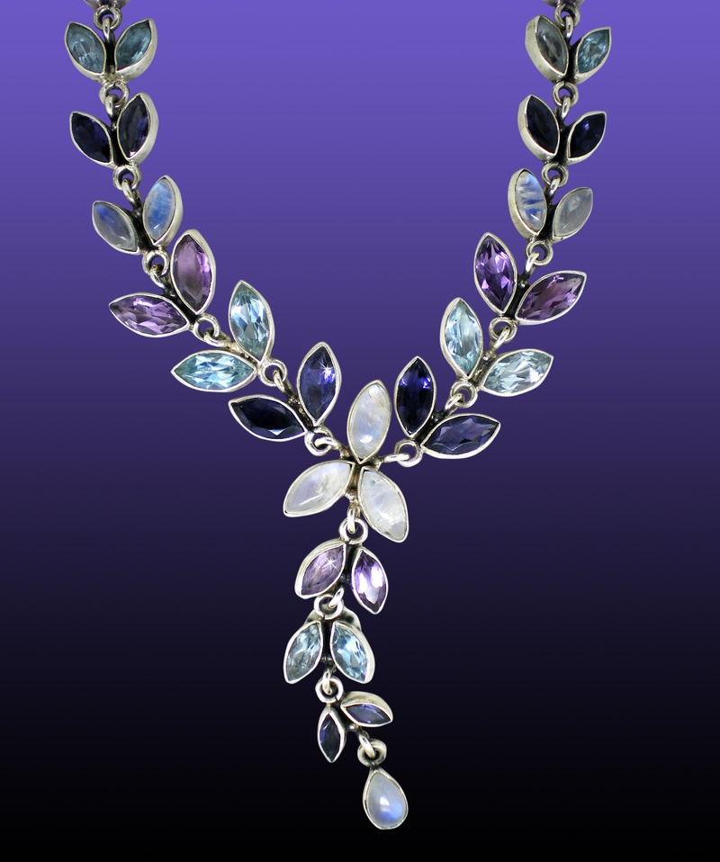 silver colored, jewelry, violet, 2K, wealth, white, blue, copy space, group of objects, luxury, silver, metal, necklace, elegance, aquamarine, multicolored
