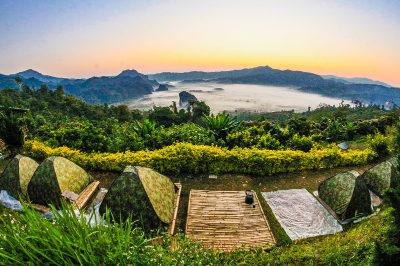 sky, travel, camp, misty, tranquil scene, camping, mountain range, landscape, weather, nature, view, grass, beautiful, natural, summer, non-urban scene