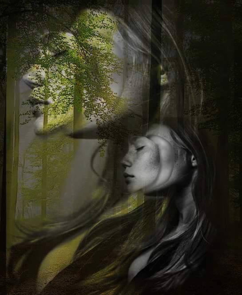 beautiful woman, day, image editing, blurred motion, art and craft, plant, adult, beauty, mask, women, tranquility, mystery, outdoors, tree, 1080P, young women