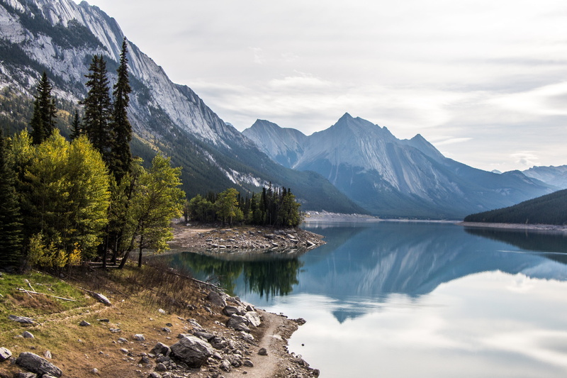 alberta, view, canada, nature, rockies, no People, environment, reflection, range, medicine lake, cloud - sky, mountain, water, cold temperature, park