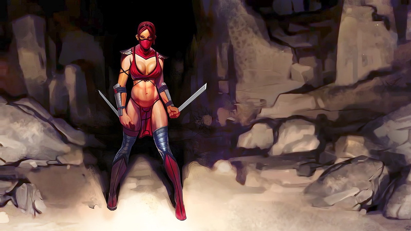hd, red hair, video, Mortal Kombat, art, mask, kombat, 1080P, cave, games, mortal, Skarlet, Katanas