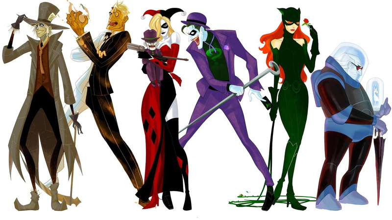 red, Two-Face, people, Harley Quinn, 1080P, human representation, arts culture and entertainment, full length, Batman, in a row, representation, Mr. Freeze (DC Comics)